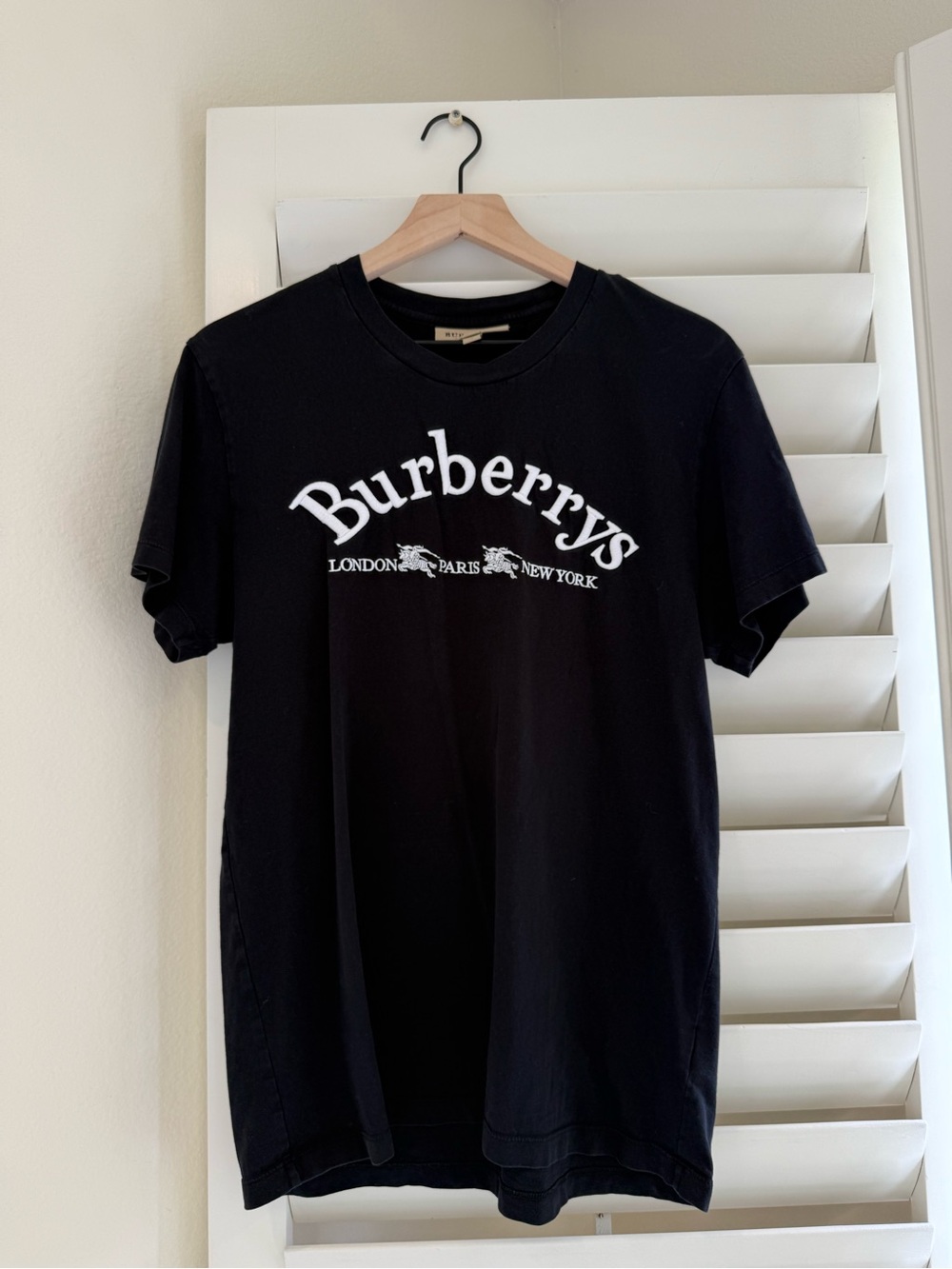 Burberry Black Short-Sleeve Logo Tee with White Script